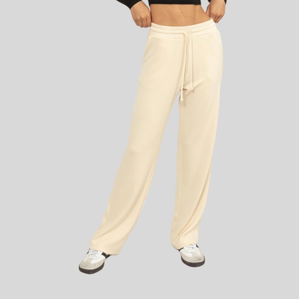 High-Waist Wide-Leg Drawstring Sweat Pant - Color Alpaca